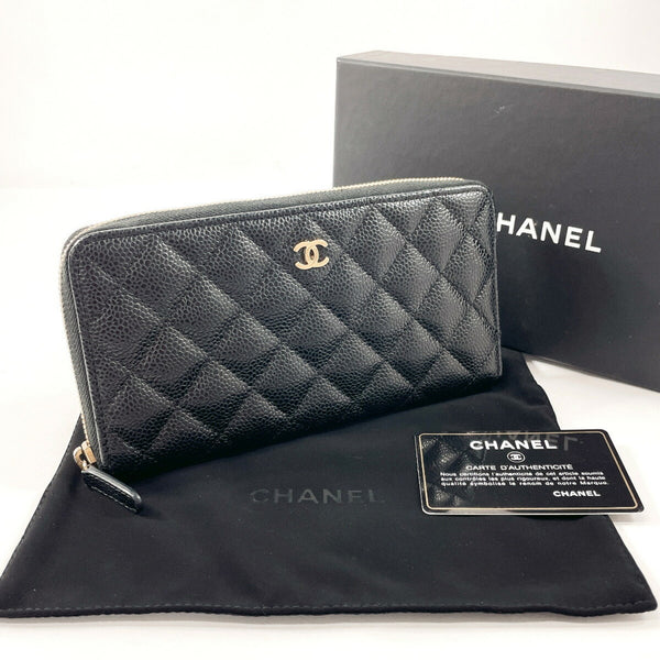 CHANEL Coco Mark Round Long Wallet Matte Caviar Skin Black Women's N4044663