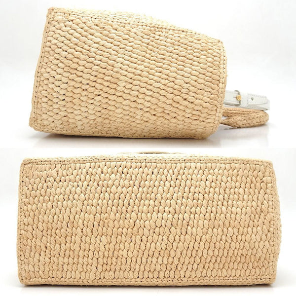 CELINE Small Cabas Thais 116302FF7.01BC 2-Way Bag Raffia x Calfskin White Beige 351670