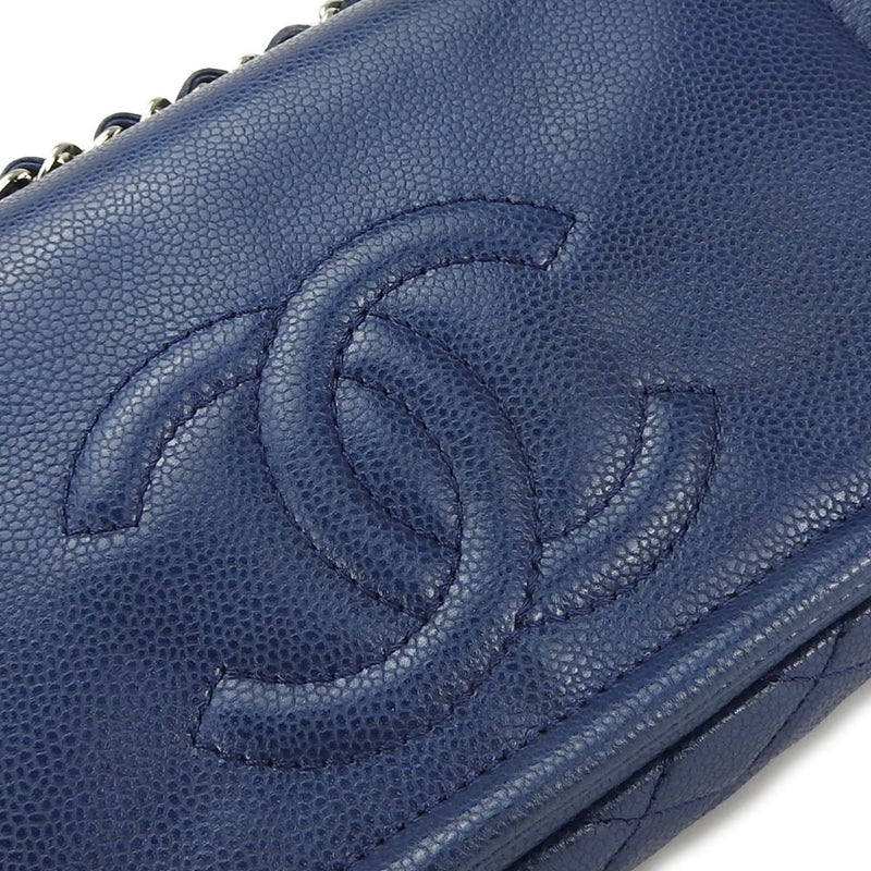 Chanel Shoulder Bag Matelasse Caviar Skin Navy Deca Coco Double Chain 13 Series Women's CHANEL