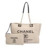 Chanel Deauville MM Tote Bag Canvas A67001 Beige Women's CHANEL Chain