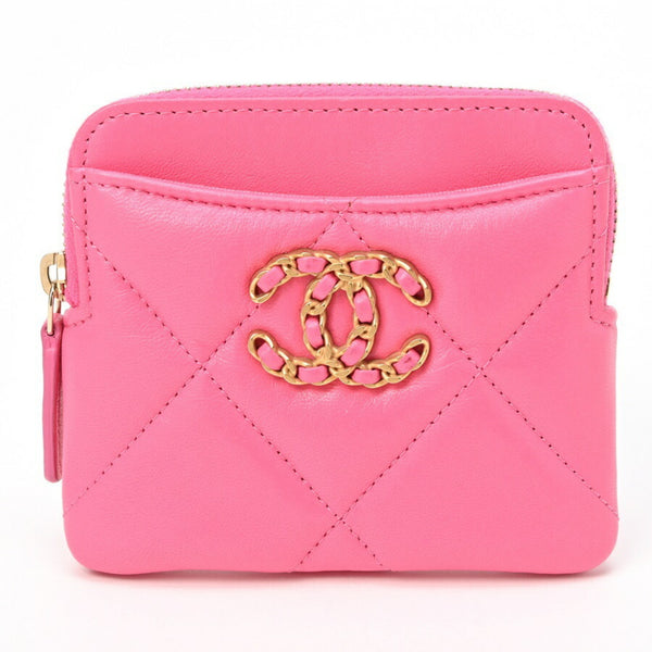 Chanel Matelasse 19 Fragment Case Coin Business Card Holder/Card AP2086 Lamb Leather Pink S-155076