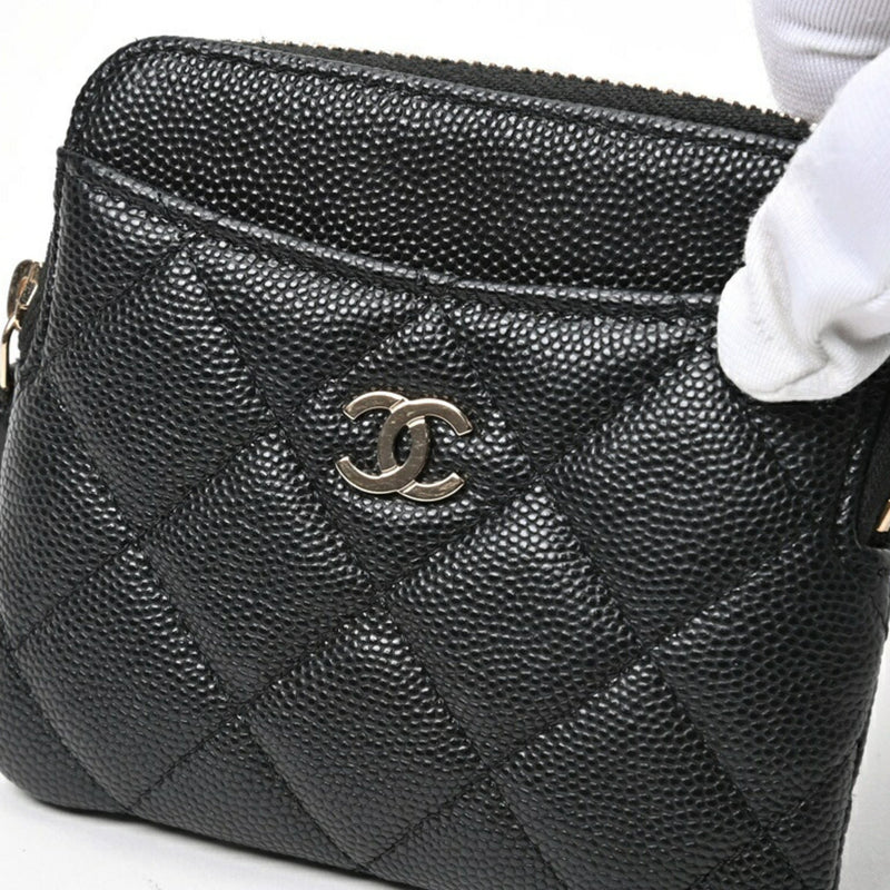 CHANEL Matelasse Coin Card Case AP2061 Caviar Skin Black S-156228