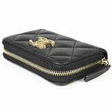 CHANEL Matelasse Zip Coin Purse Case Caviar Skin AP3186 Black