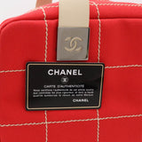 CHANEL Chocolate Bar Coco Mark Handbag Boston Bag Canvas Red Light Beige