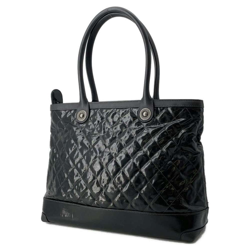 Chanel Tote Bag Matelasse Coco Mark Patent CHANEL Black