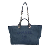 CHANEL Deauville GM Shoulder Bag Straw Navy Ladies