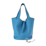 HERMES Hermes Picotin Lock MM Handbag Taurillon Clemence Blue Hydra Silver Metal Fittings Tote Bag X Stamp