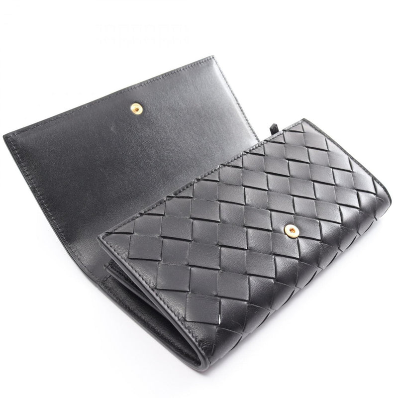 BOTTEGA VENETA Intrecciato Bi-fold Long Wallet Leather Men's Women's Black 666935VCPP38425