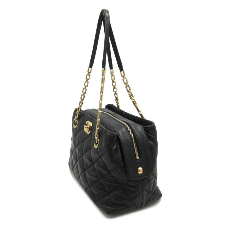 CHANEL Chain Tote Bag Leather Women's Black