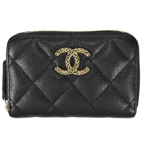 CHANEL Matelasse Zip Coin Purse Case Caviar Skin AP3186 Black