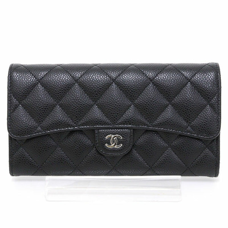 Chanel Classic Long Flap Wallet Caviar Skin Black AP0241 Matelasse