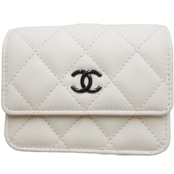 CHANEL Chanel Matelasse Coco Mark Jewel Hook AP2397 Card Case Lambskin White 180216