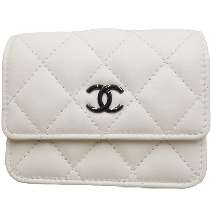 CHANEL Chanel Matelasse Coco Mark Jewel Hook AP2397 Card Case Lambskin White 180216