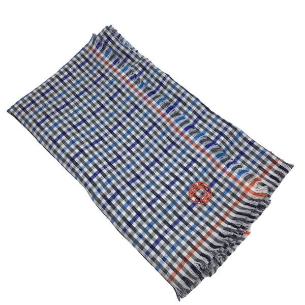 HERMES H Ecoce Stole Blue Gray Orange Scarf Muffler Haori Knee Hanging Large Gingham Check Ladies Men's Unisex Wrapping