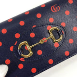 Gucci 621892 Horsebit 1955 Dot Polka Dot Shoulder Bag Crossbody Long Wallet Navy x Red