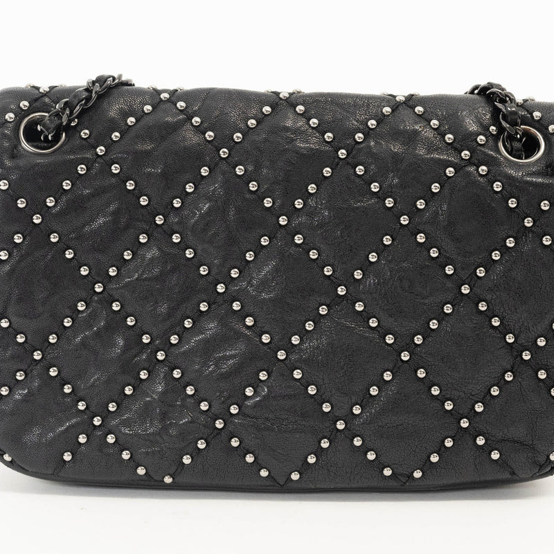 CHANEL Studded Matelasse Chain Shoulder Bag Black Women's