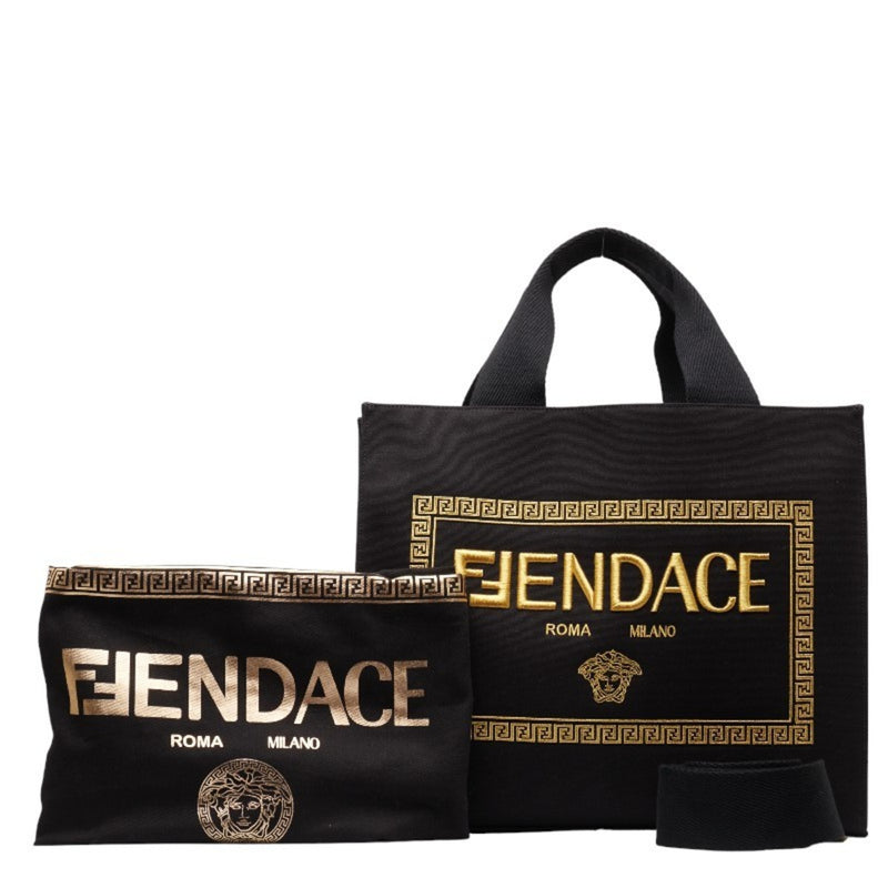 FENDI x VERSACA Versace FENDACE Fendace La Medusa Tote Bag Shoulder 8BH395 Black Yellow Canvas Women's