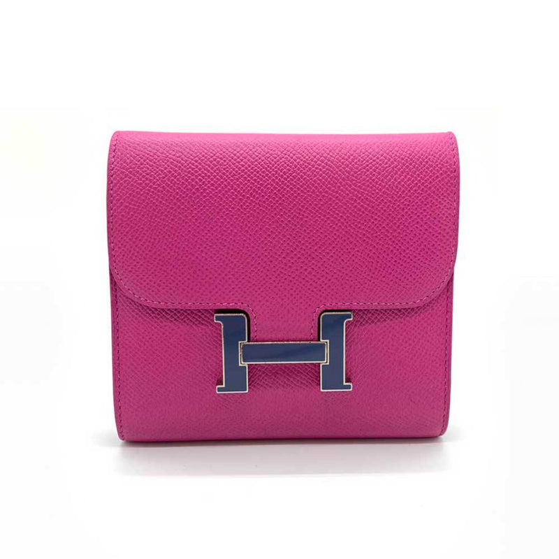 Hermes Wallet Constance Compact Magnolia Blue Pink Bifold Square H Ladies Vaux Epson Leather HERMES