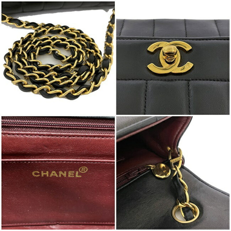 Chanel Chain Shoulder Bag Black Mademoiselle Single Flap Lambskin No Seal CHANEL Coco Mark Turn Lock Quilted Stripe Ladies