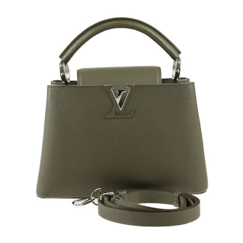 LOUIS VUITTON Capucines BB Handbag M57227 Taurillon Leather Khaki Olive Green Silver Hardware 2WAY Shoulder Bag Vuitton