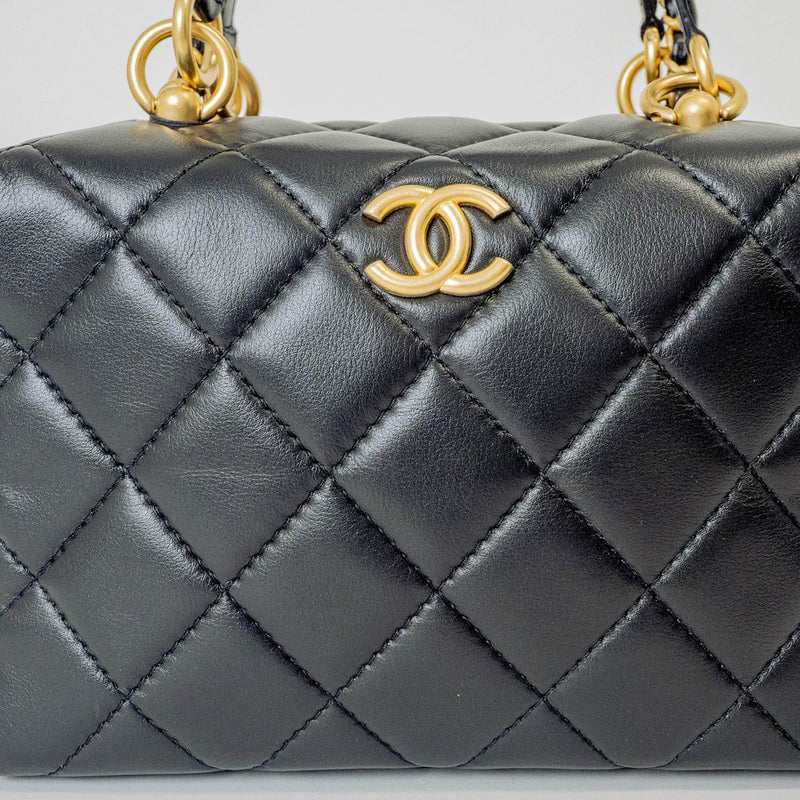 Chanel Matelasse Bowling Bag Handbag Lambskin AS4202 Black Women's Shoulder CHANEL