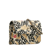 Chanel Checkered Flag Ear-End Chain Shoulder Bag Beige Multicolor Canvas Women's CHANEL