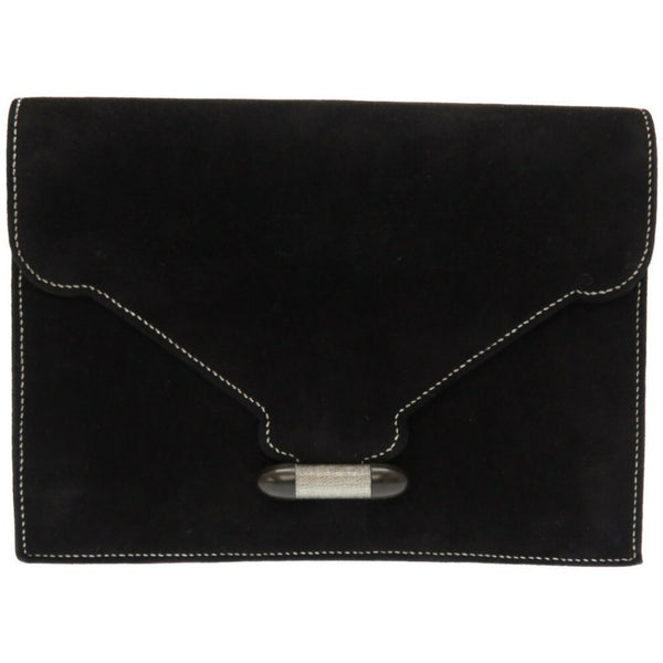 Hermes Navet Dobris Black Silver Stitch Clutch Bag 〇X Engraved 0093HERMES