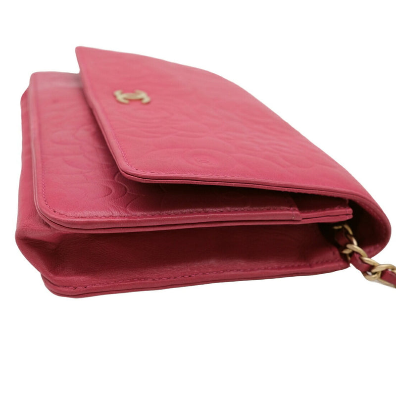 CHANEL Camellia Chain Wallet, Shoulder, Lambskin, Fuchsia Pink, 7421