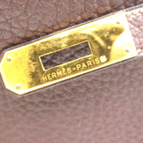 HERMES Kelly 35 Brown Chocolat Fjord leather Calfskin (cowhide)