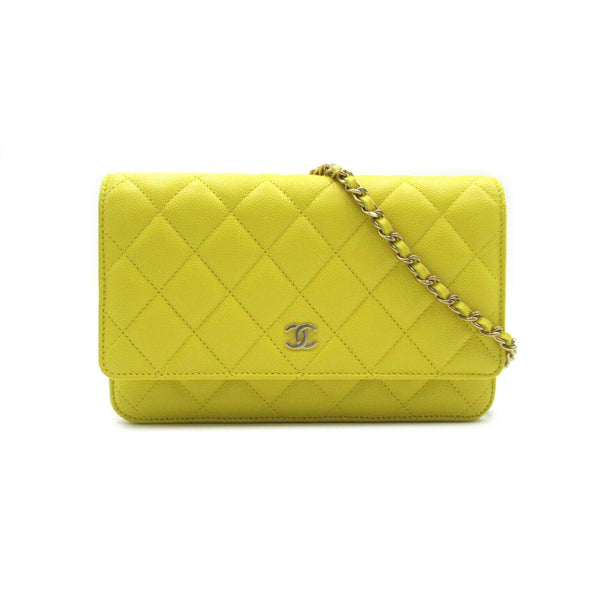 CHANEL Matelasse Chain Wallet Shoulder Bag Caviar Skin (Grained Calf) Women's Yellow AP0250