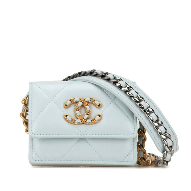 Chanel Matelasse 19 Coco Mark Chain Shoulder Wallet AP1787 Light Blue Lambskin Women's CHANEL