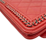 CHANEL Boy Chanel Chain Wallet Shoulder Bag Red S Hardware Lambskin Ladies