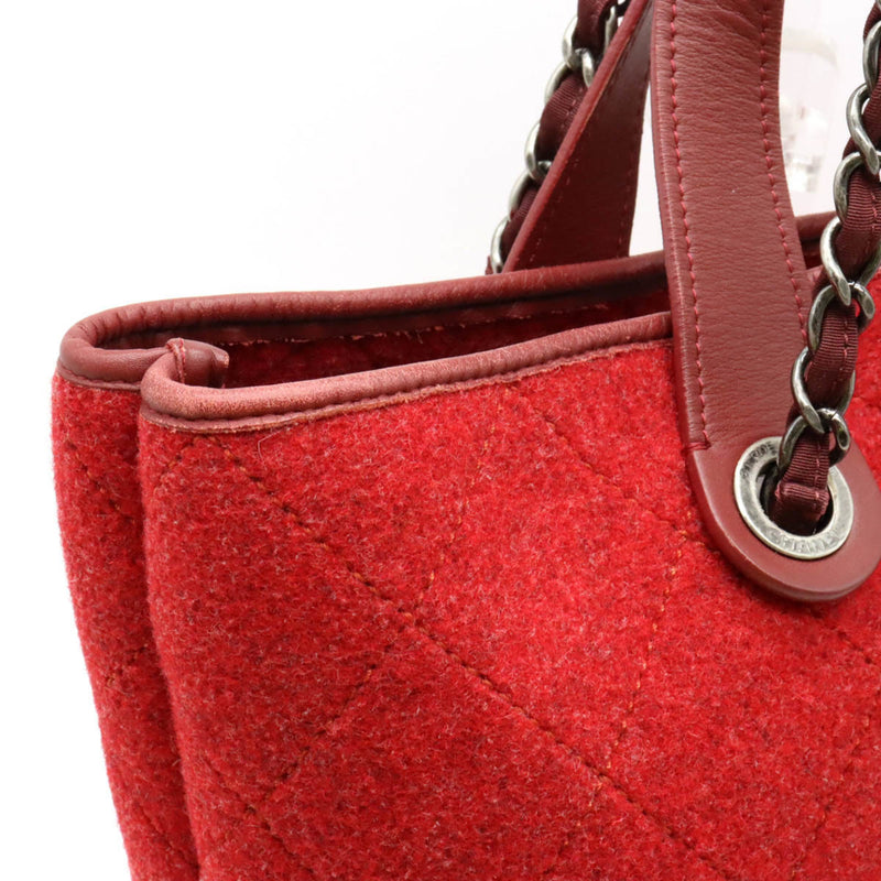 CHANEL Chanel Matelasse Coco Mark Tote Bag Chain Shoulder Wool Leather Red A66709