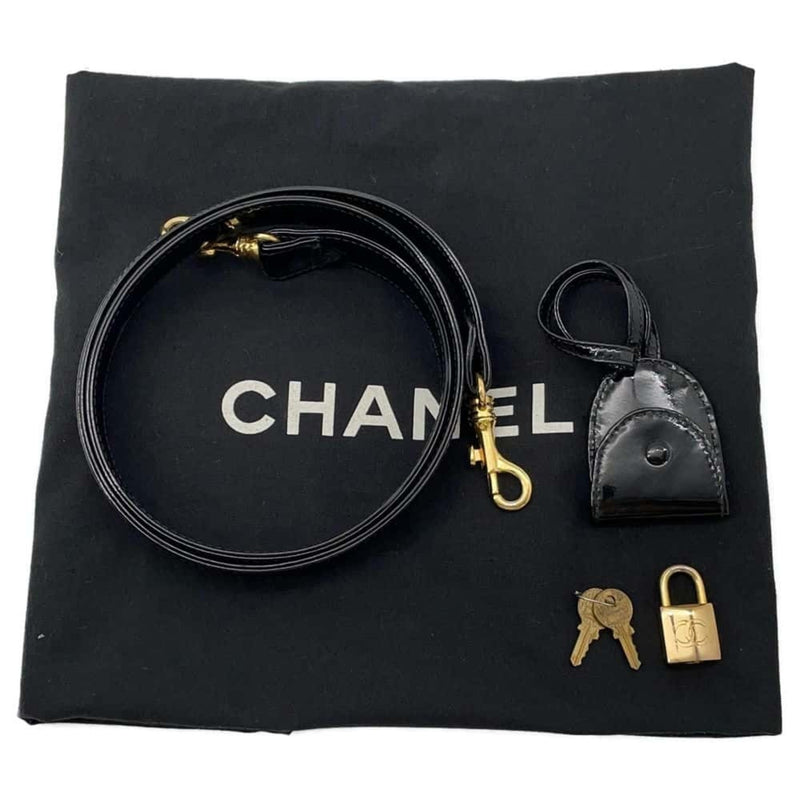 Chanel handbag Coco mark vanity patent CHANEL 2way shoulder bag black