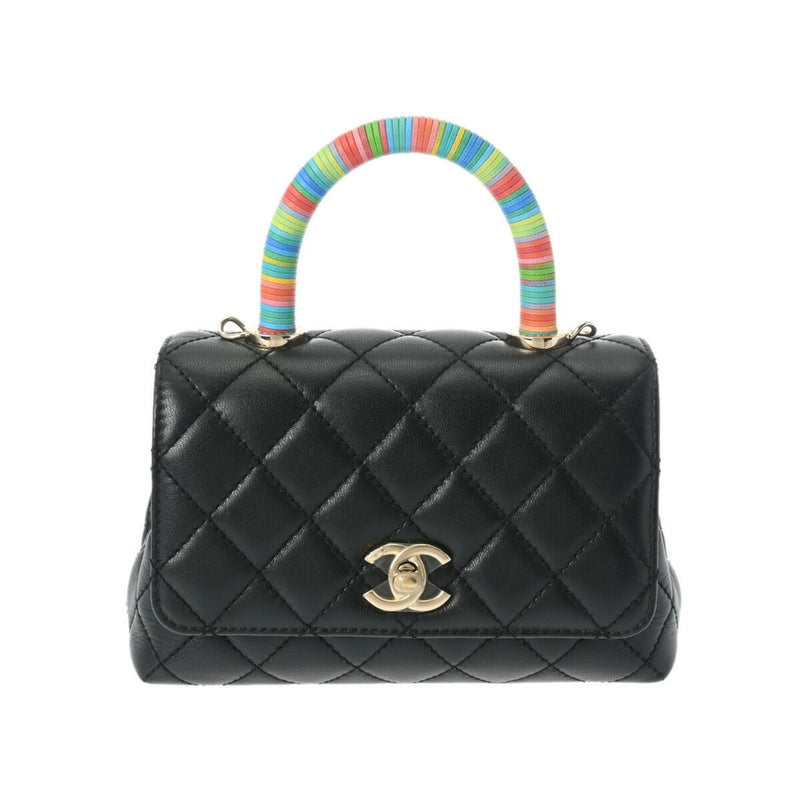 CHANEL Chanel Matelasse XXS Chain Shoulder Black Rainbow AS2215 Women's Lambskin Handbag