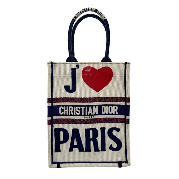 Christian Dior Handbag Book Tote Vertical Canvas Ivory x Navy Red Women's z1504