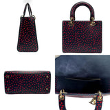 Christian Dior handbag shoulder bag Lady leather navy red women's z1153