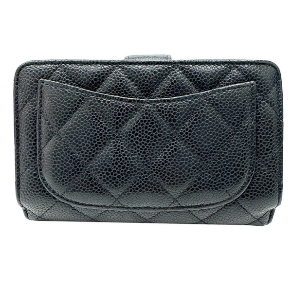 CHANEL Coco Mark Bi-fold Wallet Caviar Skin Black 19 Series Women's