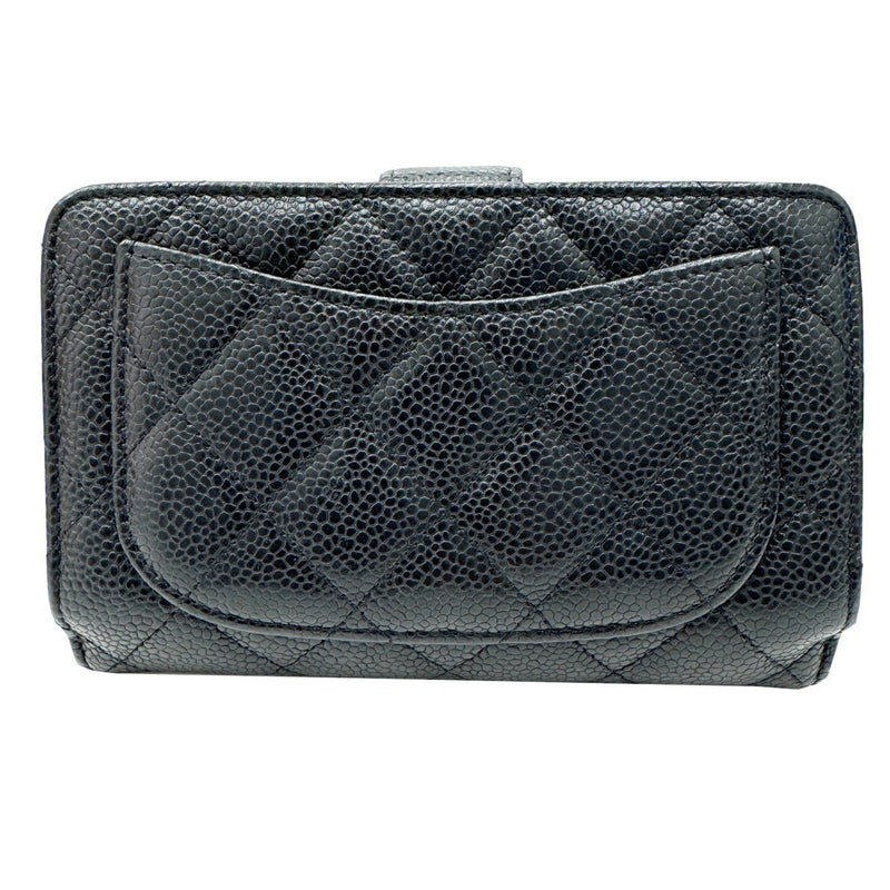 CHANEL Coco Mark Bi-fold Wallet Caviar Skin Black 19 Series Women's