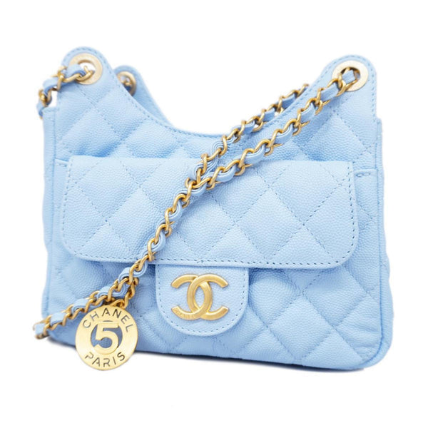 Chanel Shoulder Bag Matelasse Chain Caviar Skin Light Blue Ladies