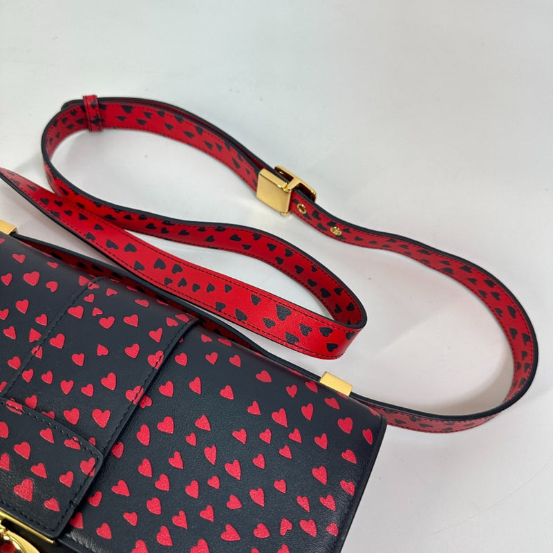 Christian CHRISTIAN DIOR heart Logo Crossbody Shoulder Bag Black Red