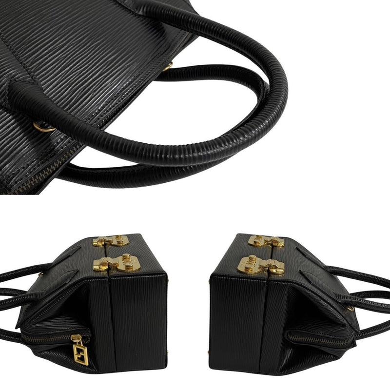 FENDI Logo Metal Fittings Epi Leather Genuine 2way Handbag Vanity Bag Makeup Box Shoulder Black 25747