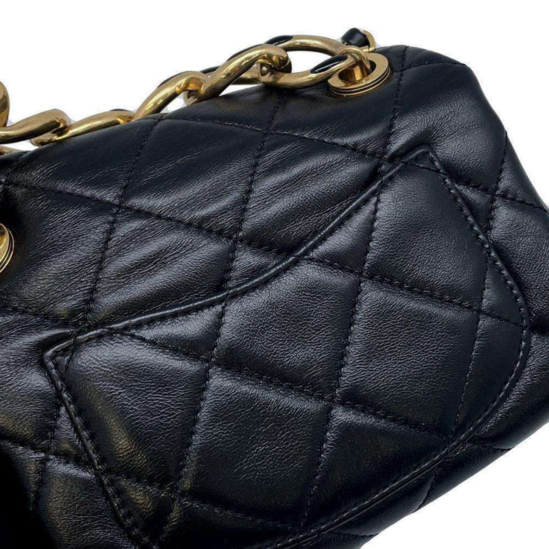 Chanel Chain Shoulder Bag Matelasse Coco Mark Lambskin AS3365 CAHNEL Black