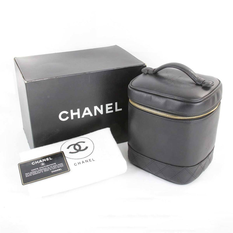 CHANEL Vanity Bag Leather Black Ladies