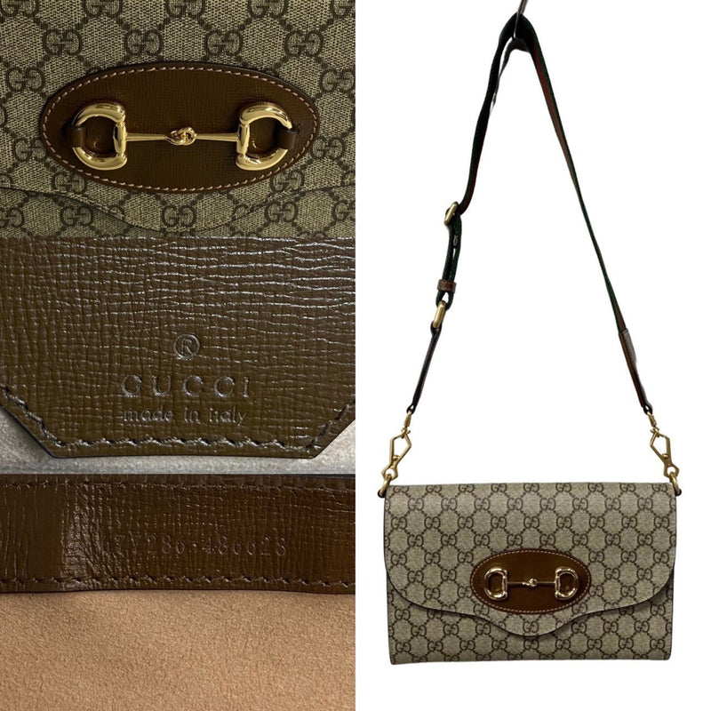 GUCCI Gucci 1955 Horsebit GG Supreme Sherry Line Leather Chain Shoulder Bag Sacoche Brown 41835