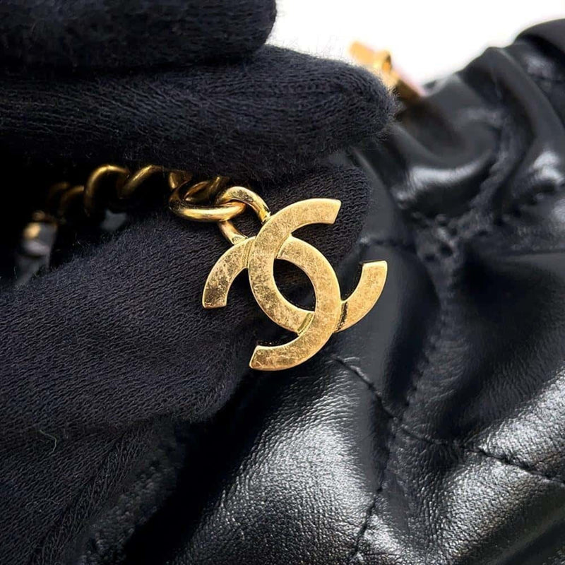 Chanel Chain Shoulder Bag 22 Matelasse Coco Mark Lambskin AS3793 CHANEL Black