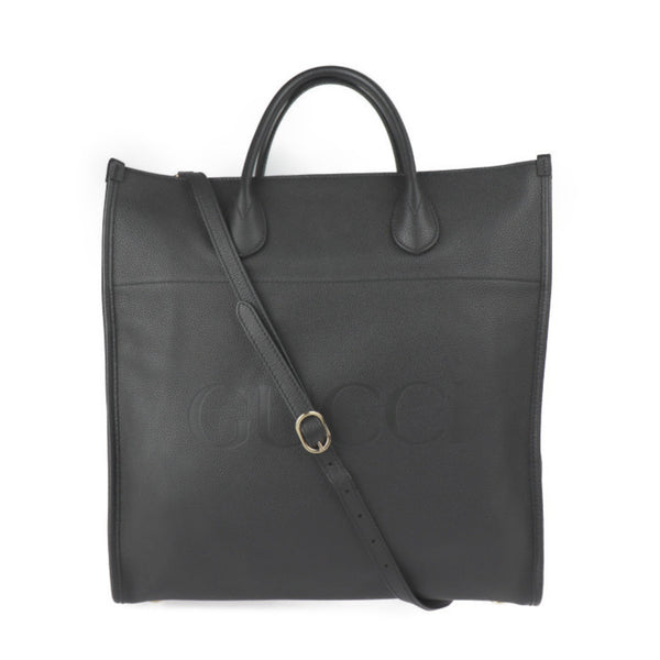 GUCCI Gucci Logo Medium Tote Bag Shoulder 674850 Embossed Leather Black Gold Hardware 2WAY Handbag 2022 Current Product