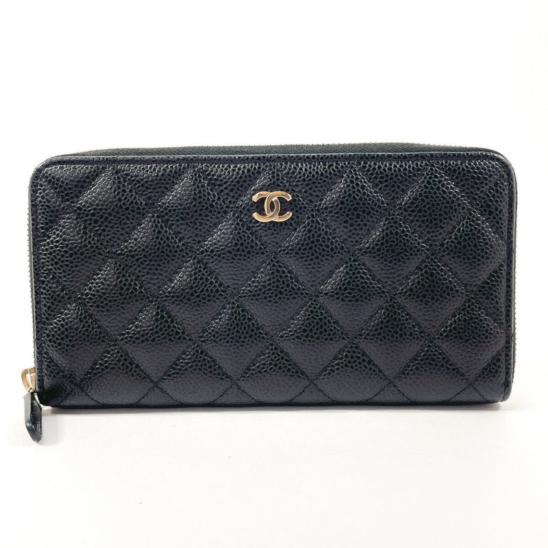 CHANEL Coco Mark Round Long Wallet Matte Caviar Skin Black Women's N4044663