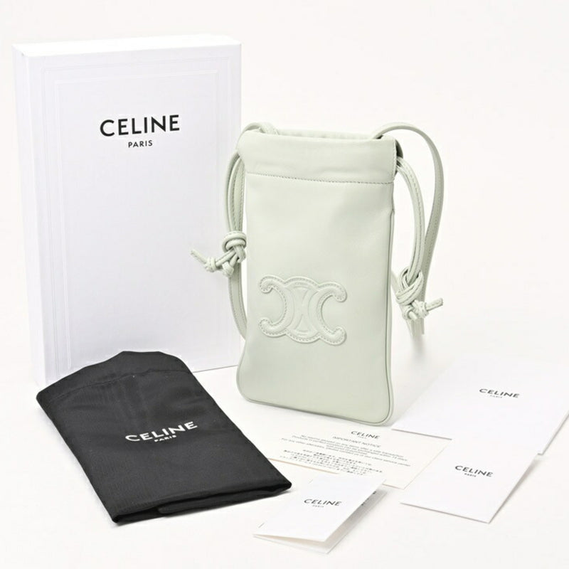 CELINE Cuir Triomphe Mobile Phone Pouch Smartphone Holder 10L16 Leather Mint S-155936