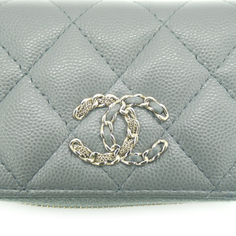 CHANEL Matelasse Zip Coin Purse Coco Mark Caviar Skin Gray Case Y03255